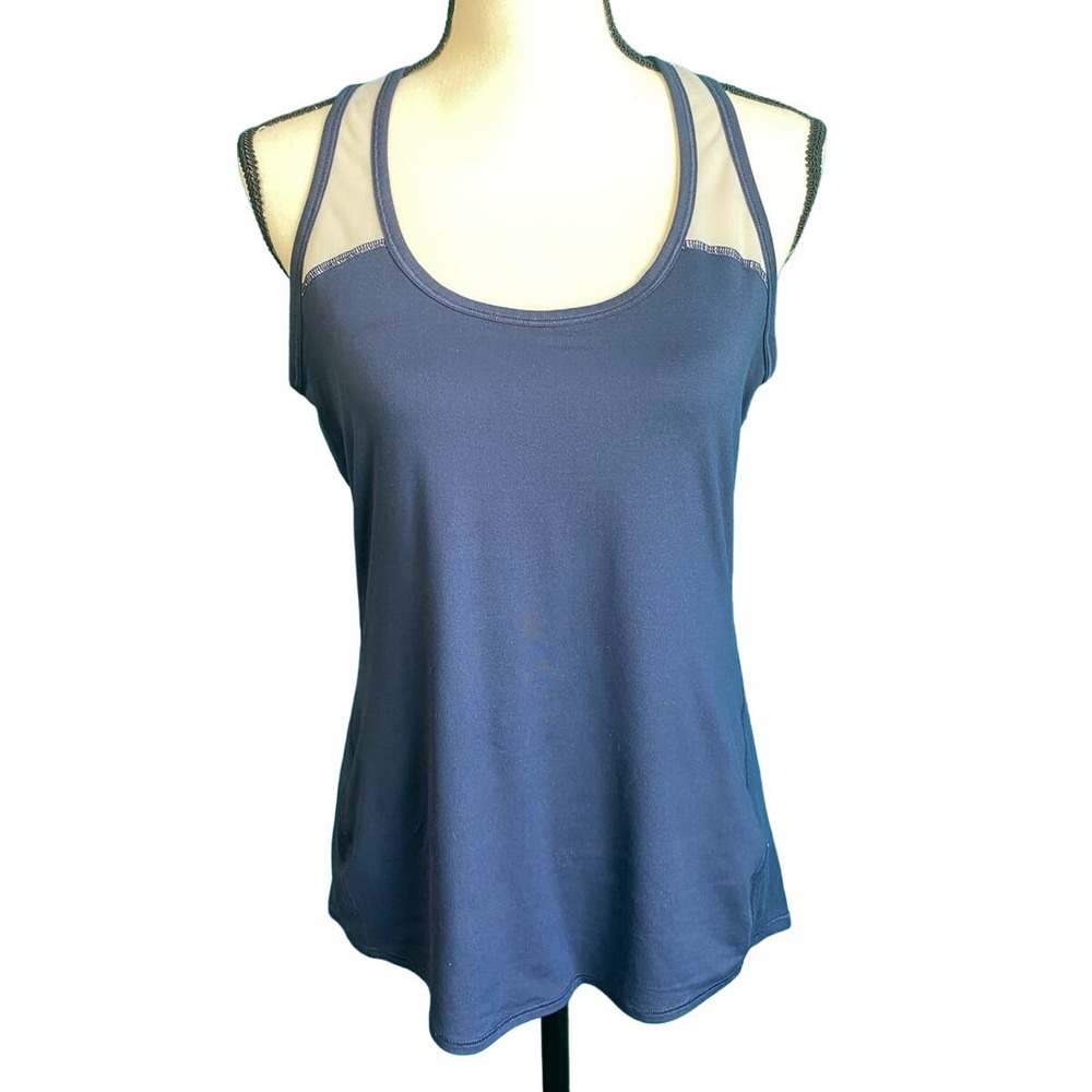 Athleta Navy Blue White Mesh Active Racerback Tank Top Women's Medium